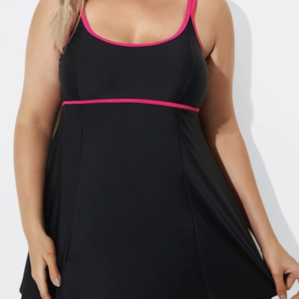 Black Scoopneck Double Lingerie Pink Straps Swimdress size L